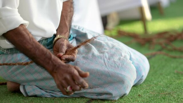 Handicrafts in making ropes from palm fronds