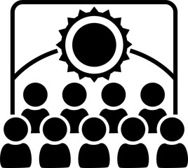 Isolated icon of a group of people watching a sunset or sunrise. Concept of hypnosis, propaganda. 