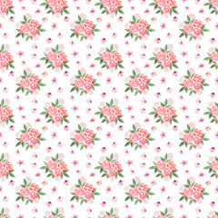 Fototapeta na wymiar Watercolor seamless pattern with spring flowers, buds and twigs with leaves