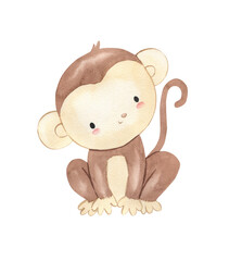 Watercolor monkey illustration for kids