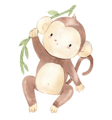 Watercolor monkey illustration for kids © Olga Listopad
