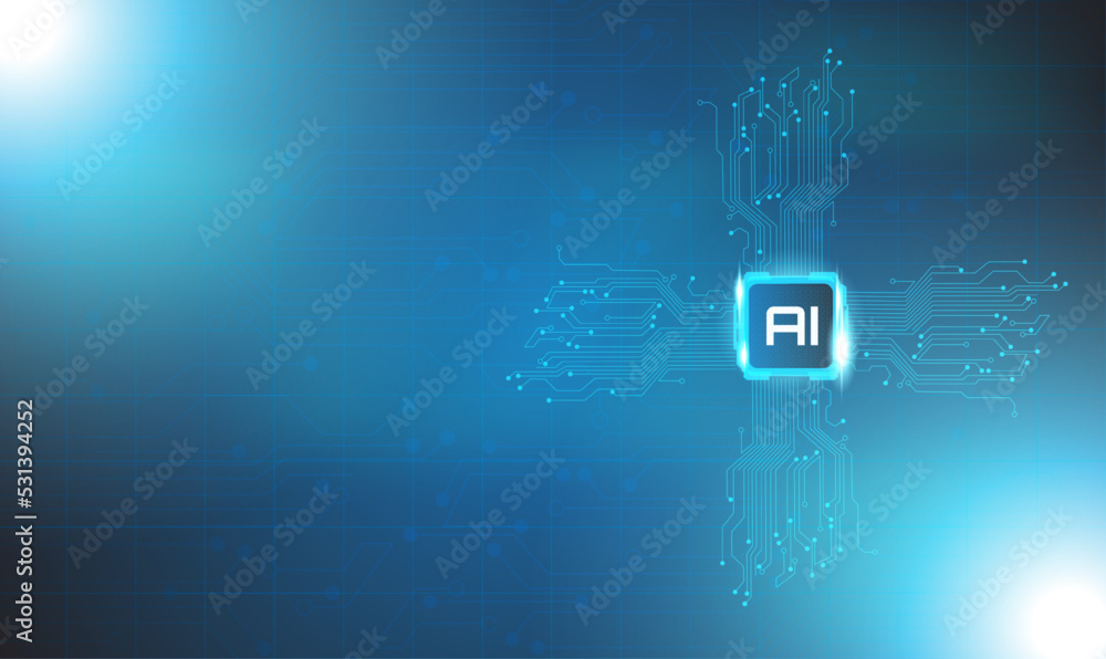 Poster abstract blue ai technology background with circuit board and circle tech.vector illustration