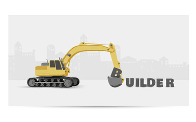 Excavator building machinery with digging buckets.Vector illustration of heavy industrial equipment.
