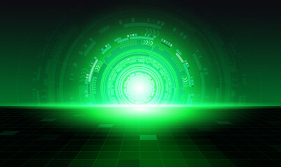 Abstract green computer technology background with circuit board and  circle tech.Vector illustration
