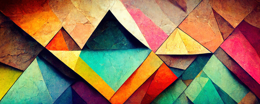abstract 3D illustrations in the form of geometric triangles and polygons creating a bright background