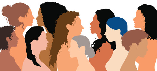 Women and girls social network community of diverse culture. Communication group of multi-ethnic diversity. Friendship group.