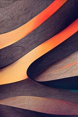 A combination of orange and black gradients. The graphic design is fluid, abstract and elegant, like the flow of a river, with flowing curves. The underlying background