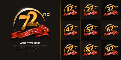 Obraz premium set of anniversary with gold color, swoosh and red ribbon can be use for celebration moment