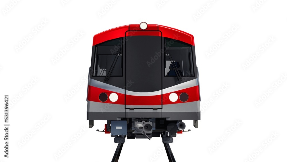 Poster 3d model of a subway train on a white isolated background. 3d rendering.