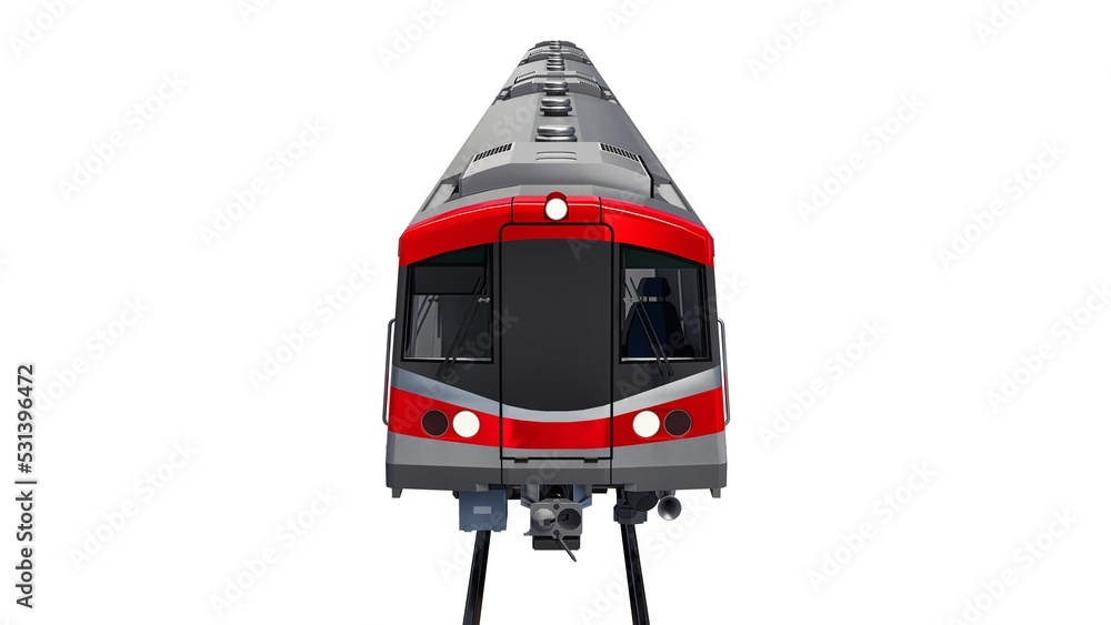 Poster 3d model of a subway train on a white isolated background. 3d rendering.