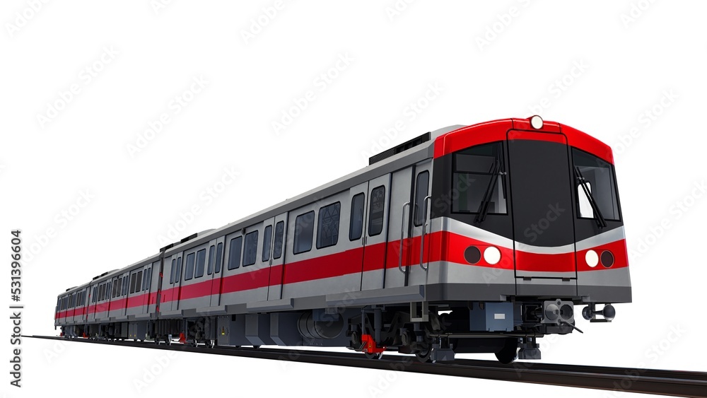 Poster 3d model of a subway train on a white isolated background. 3d rendering.