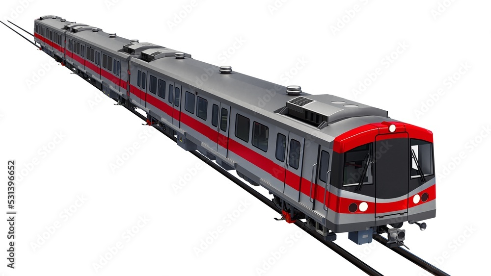 Poster 3d model of a subway train on a white isolated background. 3d rendering.