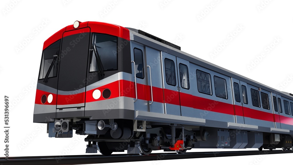 Poster 3d model of a subway train on a white isolated background. 3d rendering.