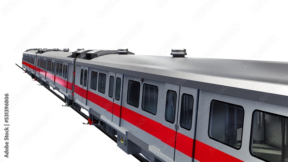 Poster 3d model of a subway train on a white isolated background. 3d rendering.
