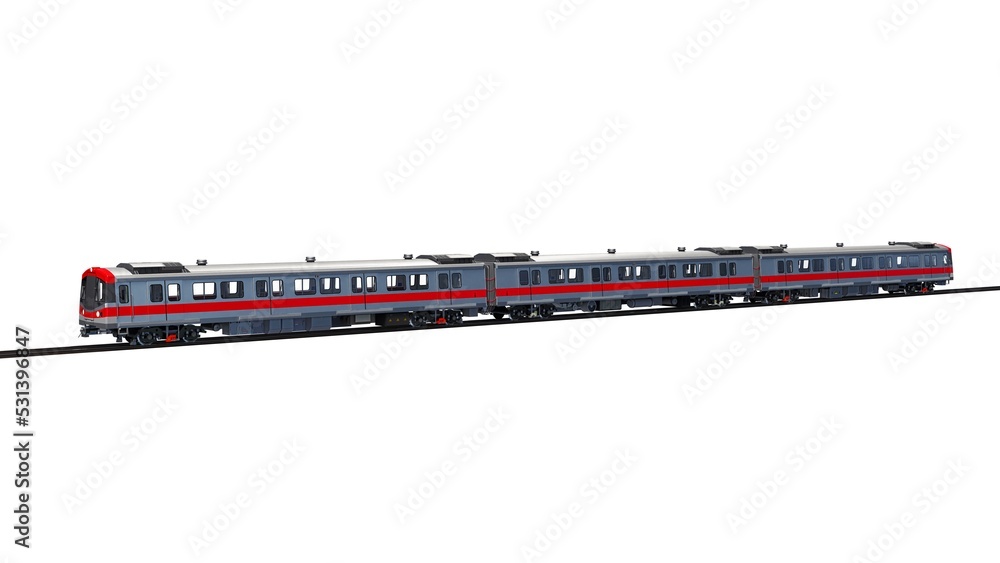 Poster 3d model of a subway train on a white isolated background. 3d rendering.