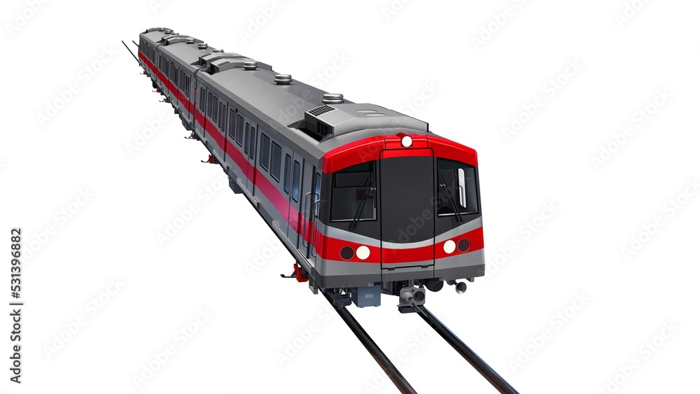 Poster 3d model of a subway train on a white isolated background. 3d rendering.