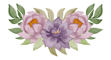 purple flower watercolor bouquet arrangement