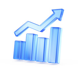 Bar charts and Arrow isolated on white background - Statistic icon. 3d rendering