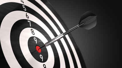 Darts hit to center of target. Bullseye in target. Success business, aim strategy concept. 3d rendering