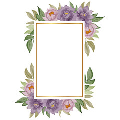 flower watercolor frame with gold line decoration