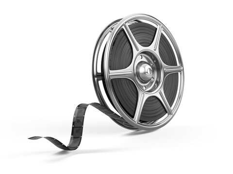 Retro film reel spool isolated on white. Multimedia Video icon. 3d rendering