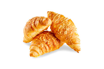 Fresh croissant with cheese isolated on white background. cheese bun close-up.