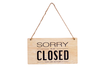 Sorry we're closed sign. wooden image hanging isolated 