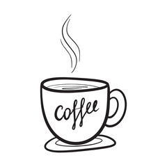 Cute hot coffee cup. vector doodle hand drawn line illustration. Doodle style