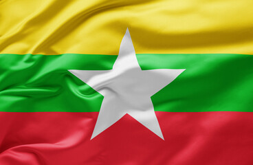  Waving national flag of Myanmar
