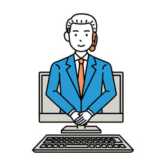 コールセンター　オペレーター　オールバック　男性　お辞儀　リモート