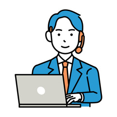 コールセンター　オペレーター　男性　ノートパソコン