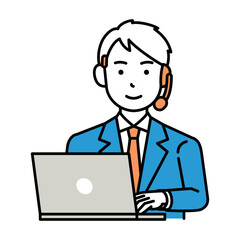 コールセンター　オペレーター　男性　ノートパソコン
