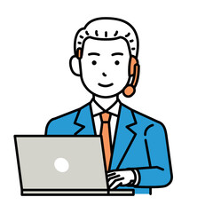 コールセンター　オペレーター　オールバック　男性　ノートパソコン