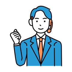 コールセンター　オペレーター　男性　ガッツポーズ