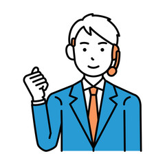 コールセンター　オペレーター　男性　ガッツポーズ
