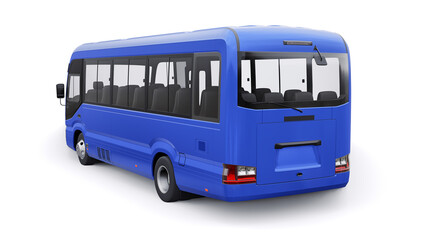 Obraz na płótnie Canvas Blue Small bus for travel. Car with empty body for design and advertising. 3d illustration