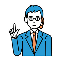 コールセンター　オペレーター　メガネ　男性　ひらめき