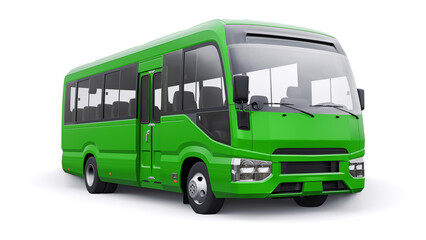 Small green bus for urban and suburban for travel. Car with empty body for design and advertising. 3d illustration