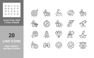 mission vision values 64px and 256px editable vector set