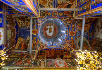 Fototapeta na wymiar Interior view of the dome of the Cathedral of the Nativity of the Blessed Virgin Mary of the 13th century in Suzdal, Russia