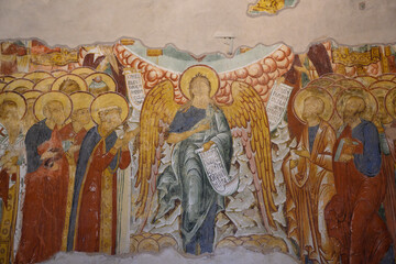 Interior religious murals in the Cathedral of the Nativity of the Blessed Virgin Mary of the 13th century in Suzdal, Russia