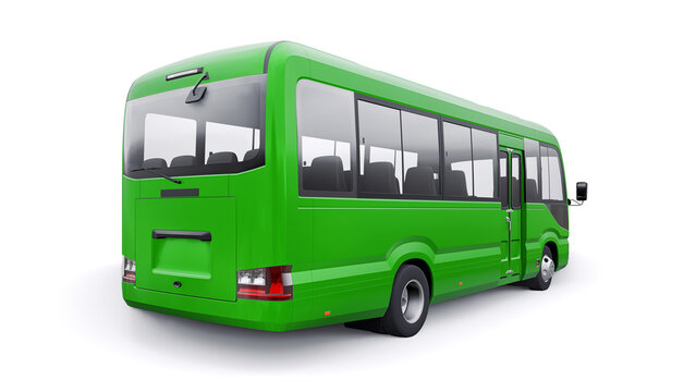 Small green bus for urban and suburban for travel. Car with empty body for design and advertising. 3d illustration