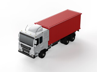 Logistic trailer truck or lorry with container on white background