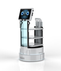 Service robot or robotic assistant with tablet and trays