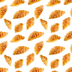 seamless pattern made from Fresh croissant isolated on white background. Bakery pattern with baked croissant with cheese.