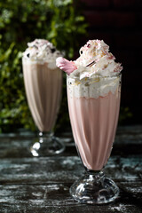 strawberry milkshake with whipped cream