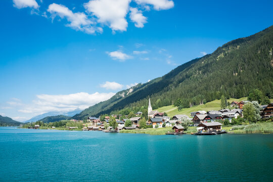 Wei&szlig;ensee and Techendorf in Carinthia (K&auml;rnten). Famous lake in the South of Austria.
