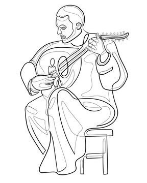 Arabic Oud Player. One Line Drawing Man Playing The Oud Instrument. Continuous Line Musician Vector Illustration