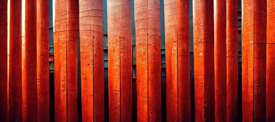 Orange red Abstract aging enamel painted corrugated steel metal sheets - minimalistic patterns, rough grungy industrial rust texture. Modern digital art background.