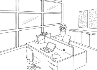 Office graphic black white interior sketch illustration vector 